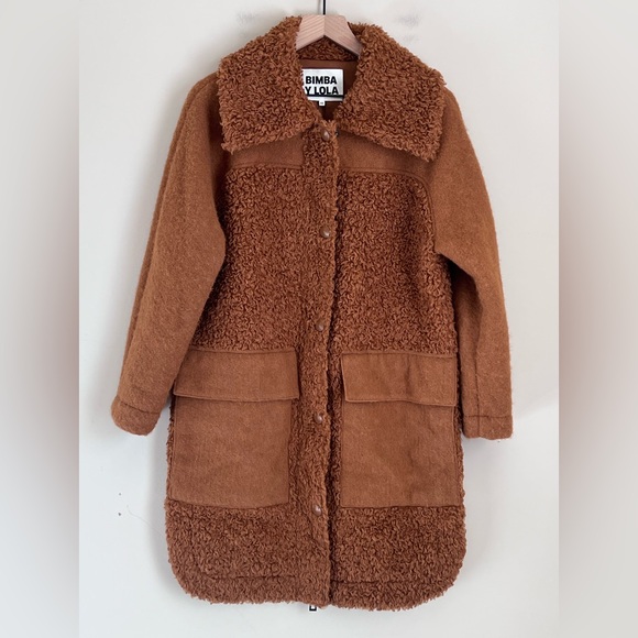 Bimba Y Lola Jackets & Blazers - Bimba y Lola Long‎ Coat Topcoat Sherpa Teddy Quiet Luxury Sz XS